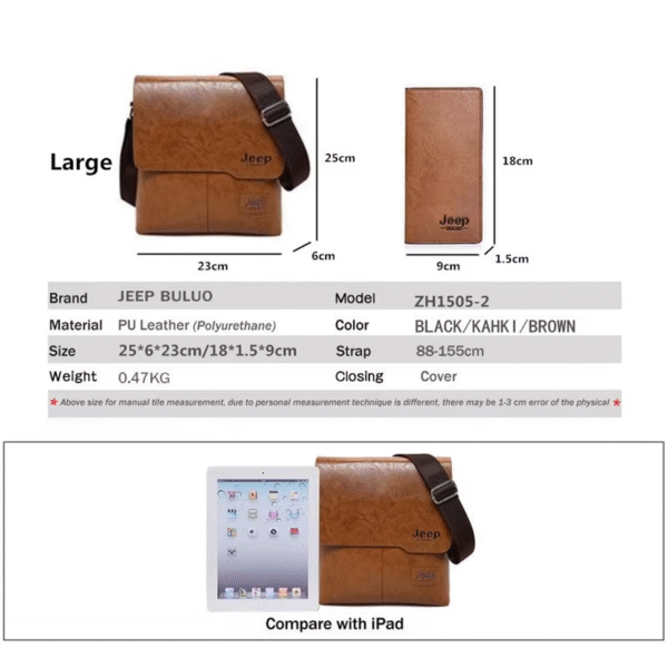 BULUO Men's Bag 2 Pieces/Set Men's Leather Messenger Shoulder Bags Business Crossbody Bags Casual Famous Brand Male - Image 6