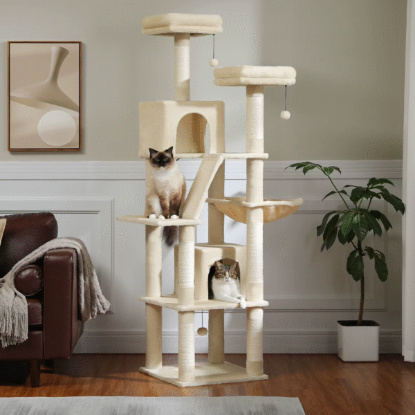 Large Cat Tree Tall Cat Tower for Indoor Cats Multi-Level Plush Cat Condo with Scratching Posts Scratching Boards Perch Caves - Image 5