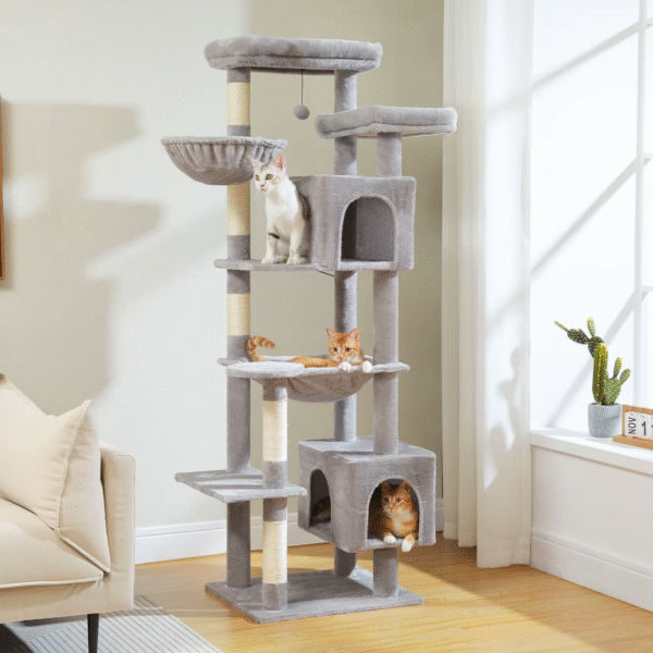 Large Cat Tree Tall Cat Tower for Indoor Cats Multi-Level Plush Cat Condo with Scratching Posts Scratching Boards Perch Caves - Image 4