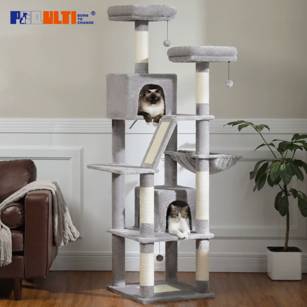 Large Cat Tree Tall Cat Tower for Indoor Cats Multi-Level Plush Cat Condo with Scratching Posts Scratching Boards Perch Caves
