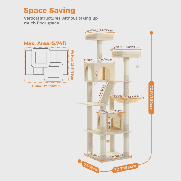 Large Cat Tree Tall Cat Tower for Indoor Cats Multi-Level Plush Cat Condo with Scratching Posts Scratching Boards Perch Caves - Image 2
