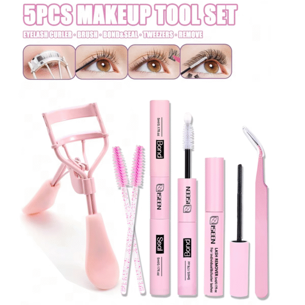 ISEEN Eyelash Bond and Seal 10ml Eyelash Glue Remover 5ml Eyelash Curler Eyelash Brush Tweezers Makeup Kit