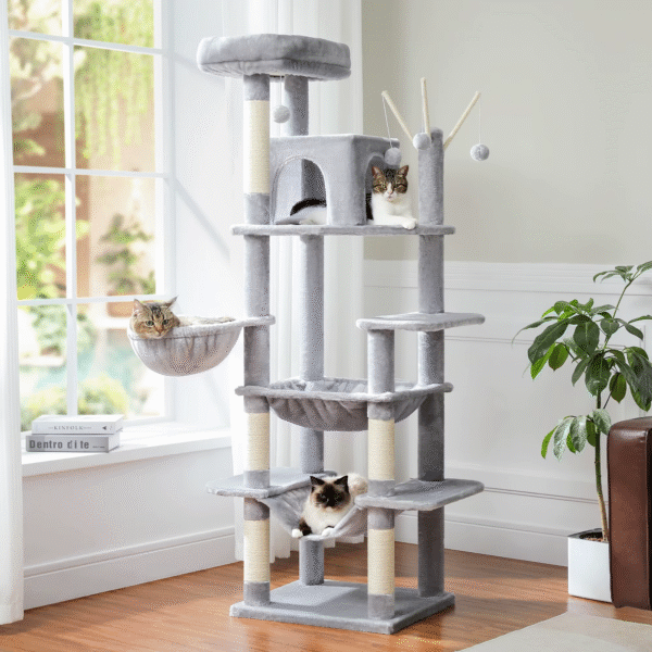 Large Cat Tree Tall Cat Tower for Indoor Cats Multi-Level Plush Cat Condo with Scratching Posts Scratching Boards Perch Caves - Image 6