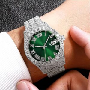 Men's Diamond SENRUD Watch Fashion Crystal Rhinestone Quartz Analog Watch Iced-Out Bracelet Wrist Watch